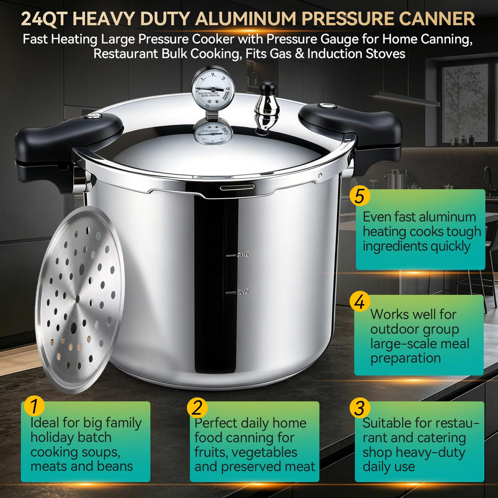 23-24QT Aluminum Pressure Cooker with Pressure Gauge T56971