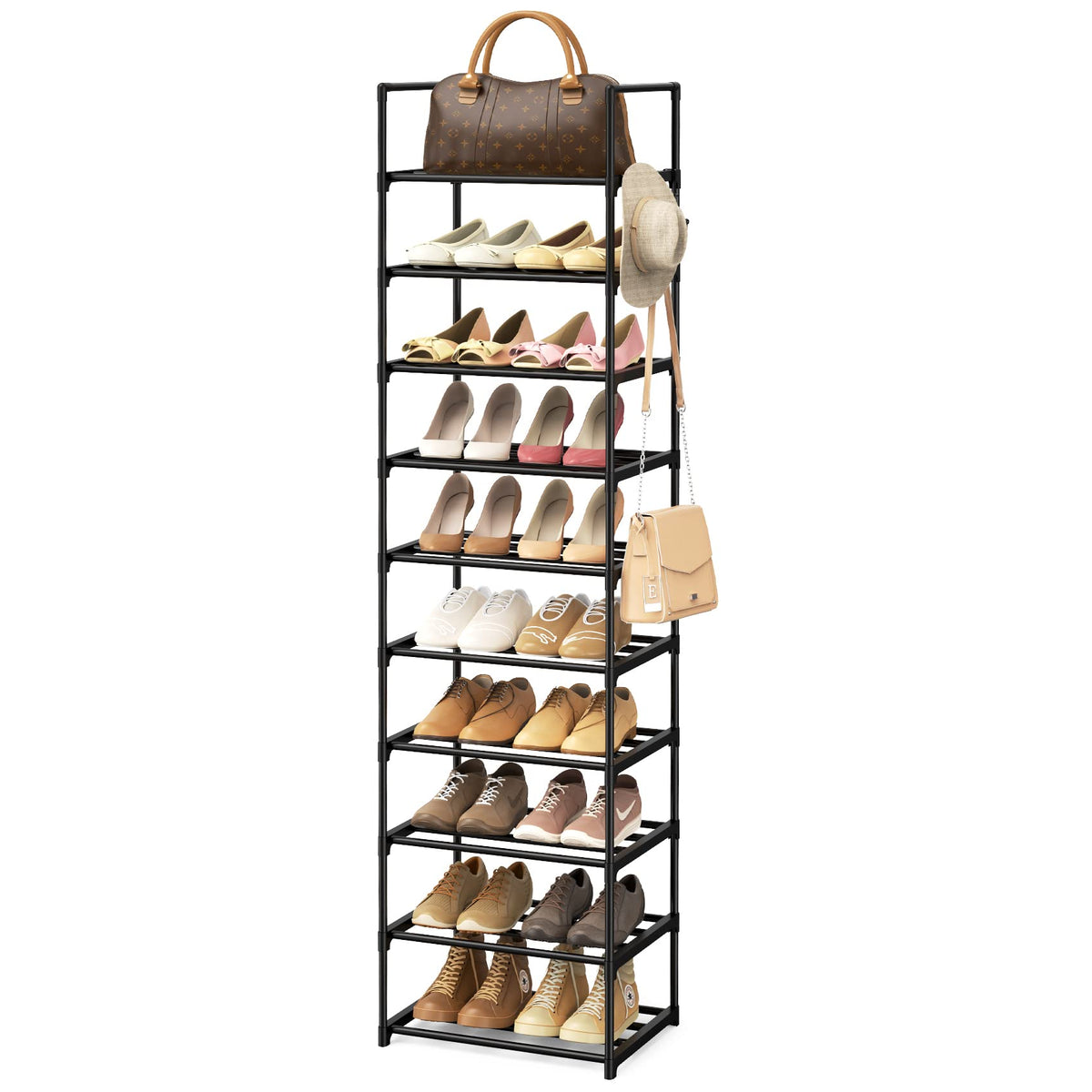 Black 10 Tiers Narrow Shoe Rack A2460