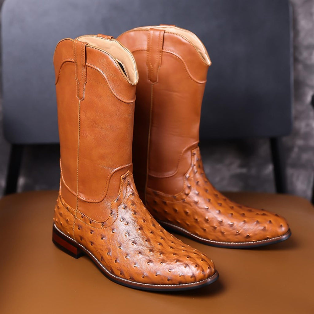 Men's Ostrich Pattern Leather Western Cowboy Boots X720489