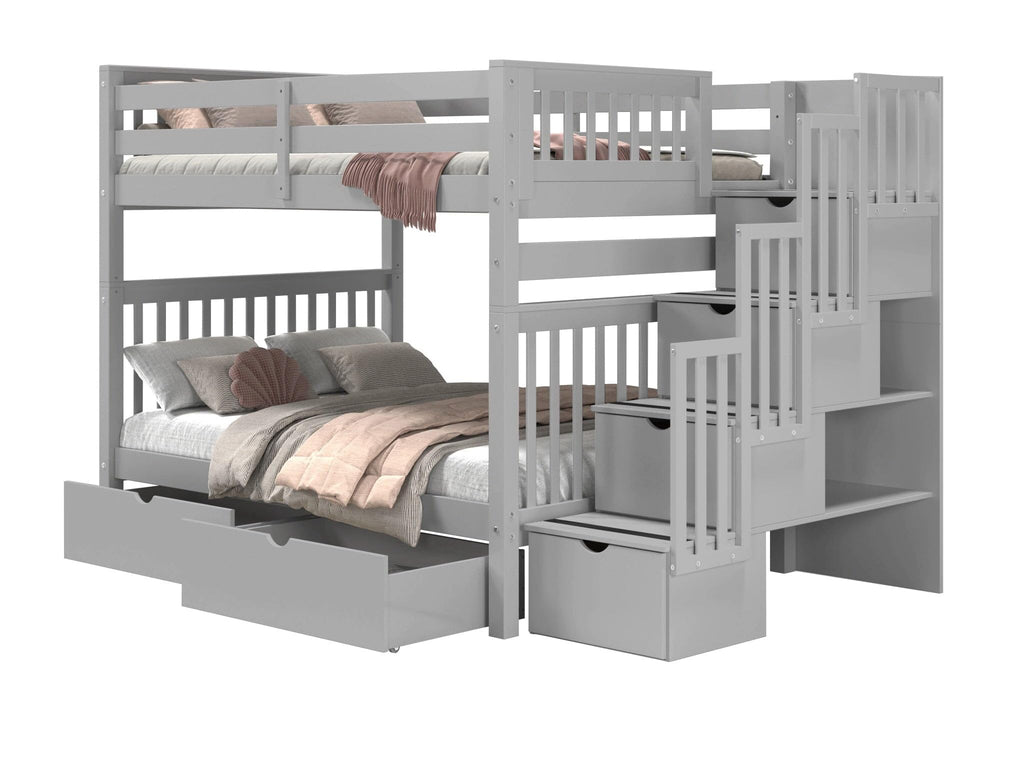 Full Over Full Gray Bunk Beds with Drawers P158281