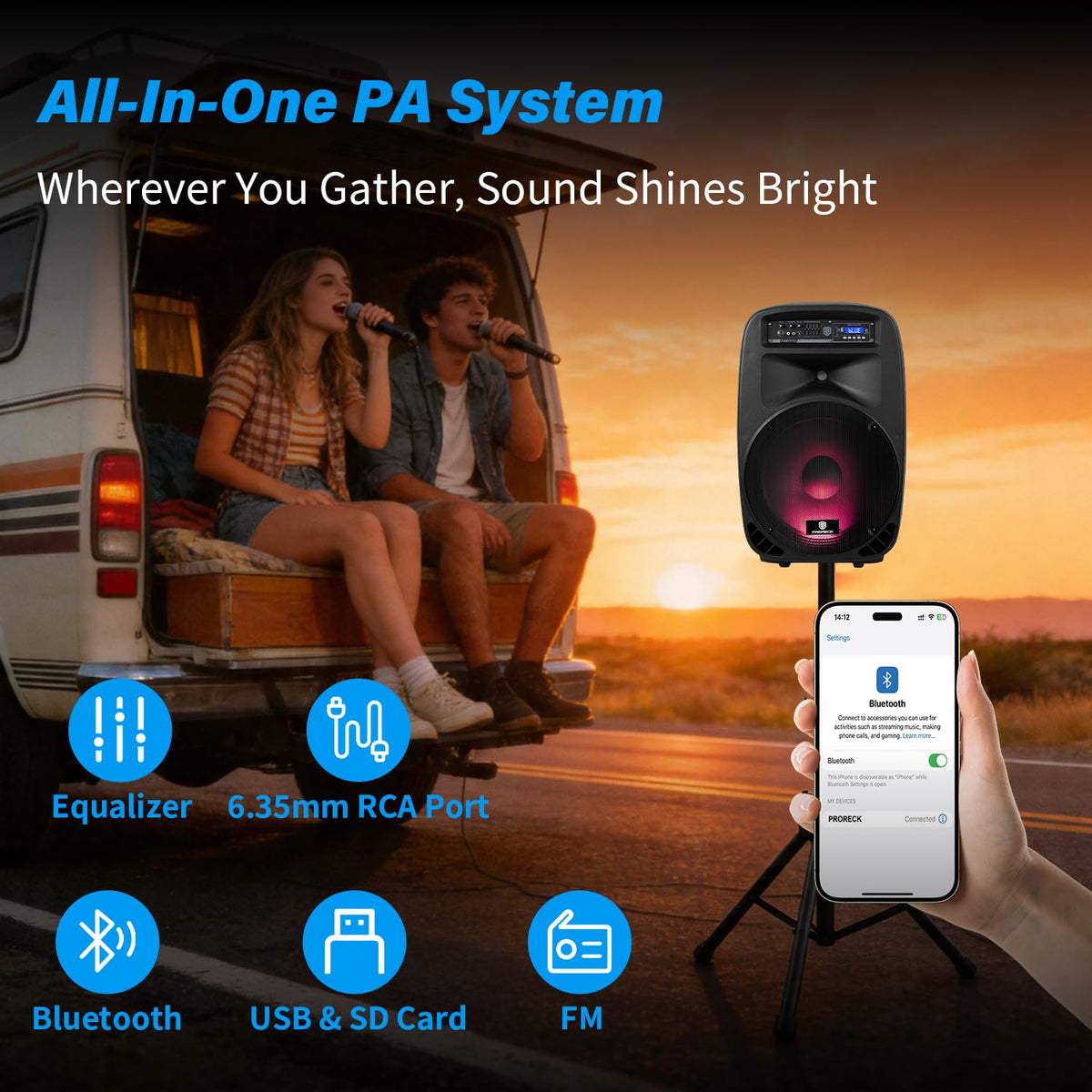Portable 15-Inch 2000 Watt 2-Way Powered PA Speaker System I88388