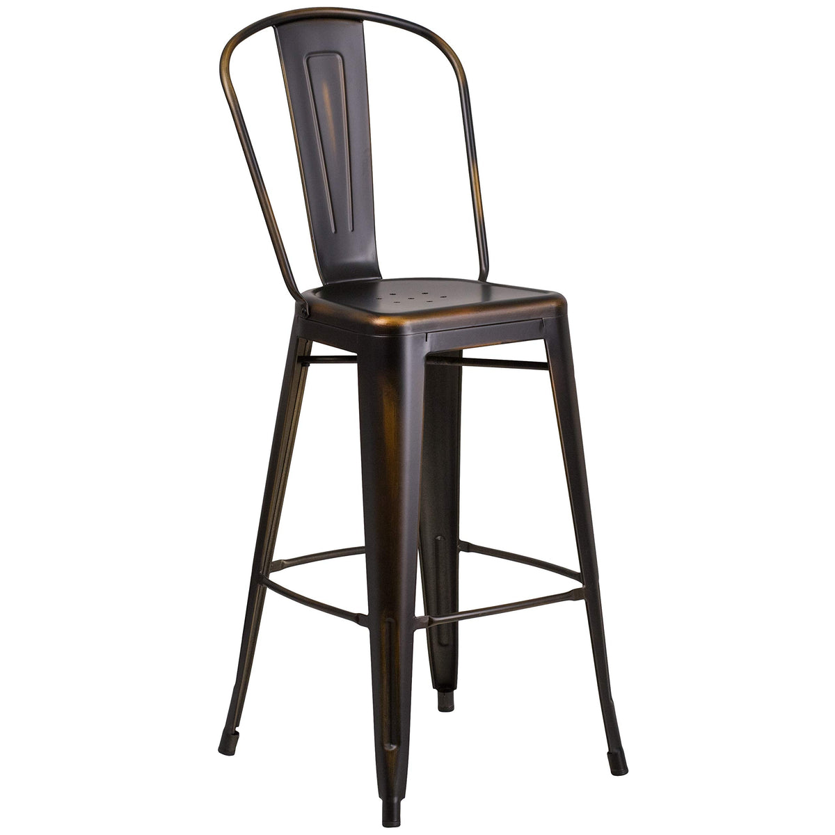 Distressed Copper Metal Indoor-Outdoor Barstool with Back U858