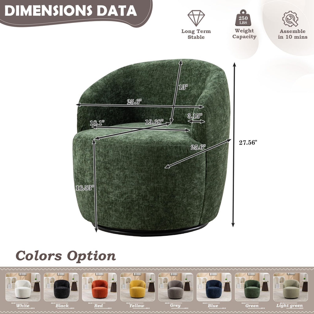 Green Chenille Swivel Barrel Chair W561