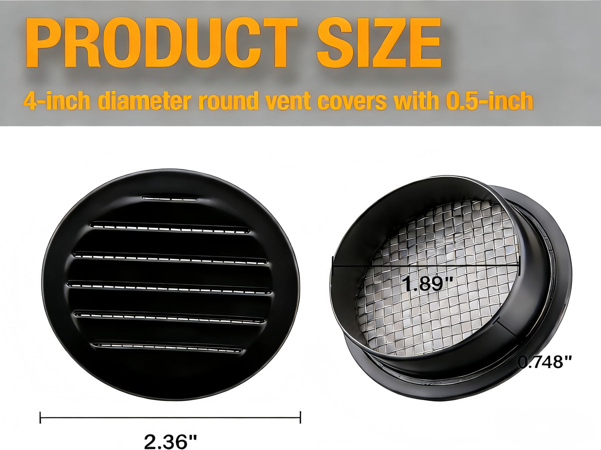 Black 2 Inches Round Aluminum Louver with Insect Screen F391068