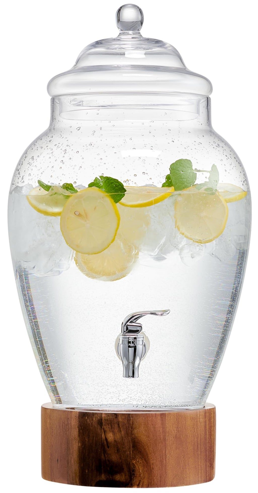 Glass Beverage Dispenser with Wood Base, 3 Gallon M474