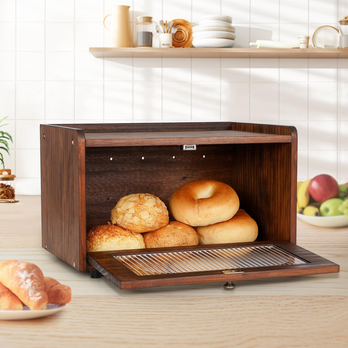 Wooden Bread Box with Acrylic Window A53742