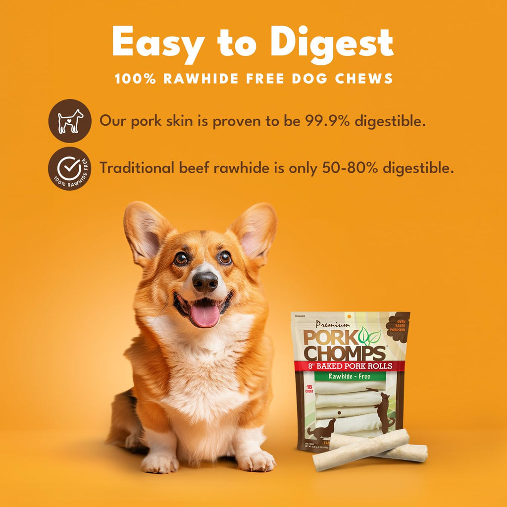 Pork Skin Dog Chews, 8in Rolls, 18ct D440182