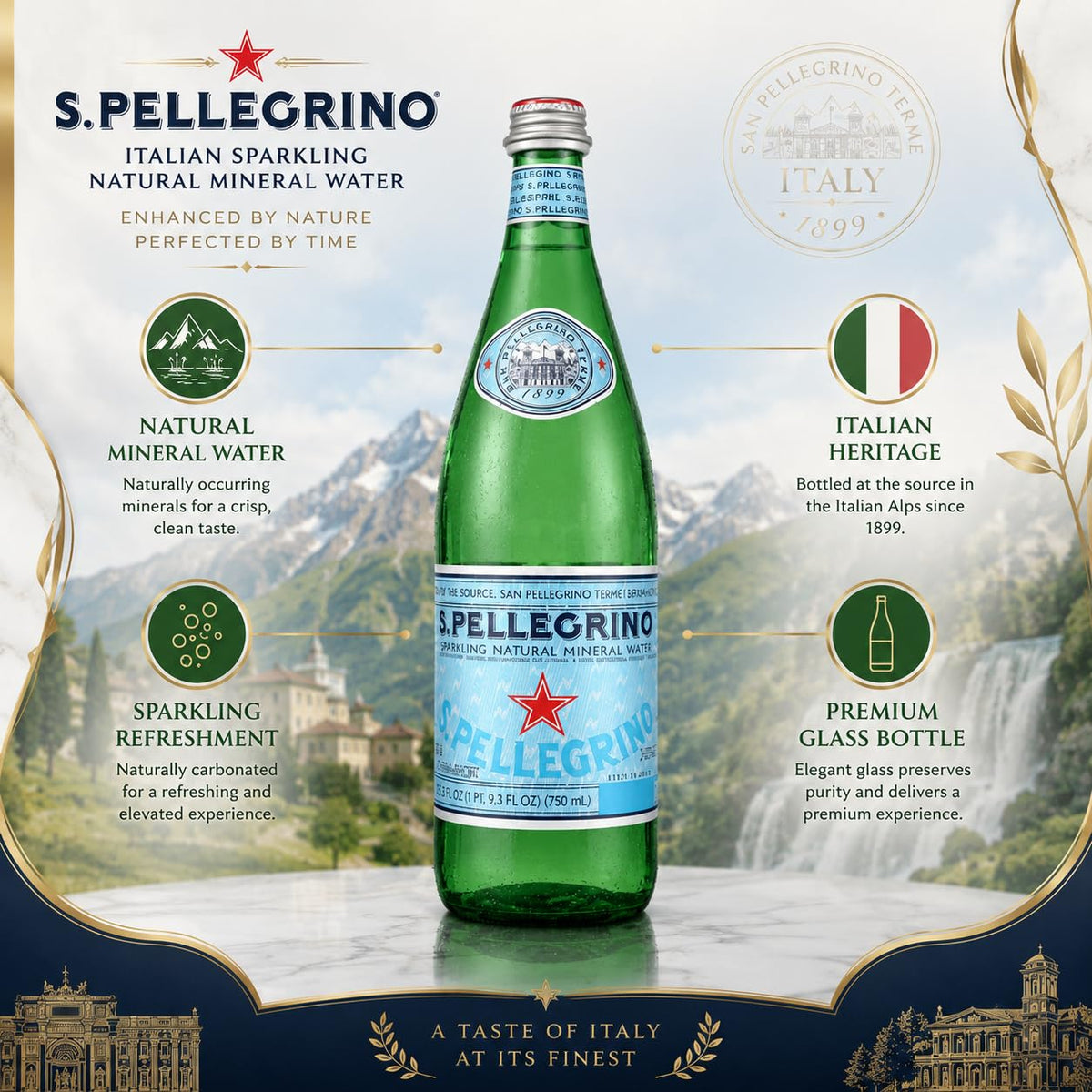 Sparkling Natural Mineral Water 750 mL Glass Bottles 5 Pack X154