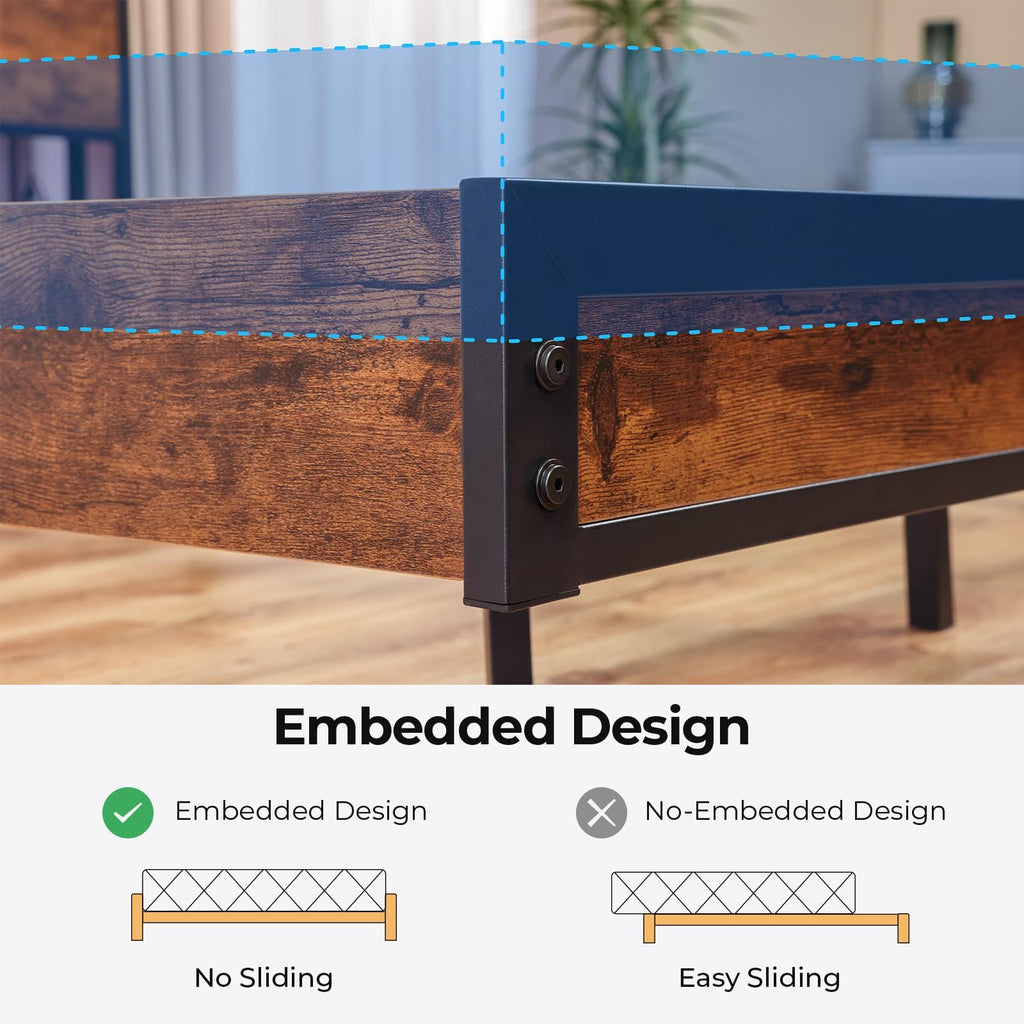 Queen Size Metal Platform Bed Frame with Storage Headboard and LED Lights V21755