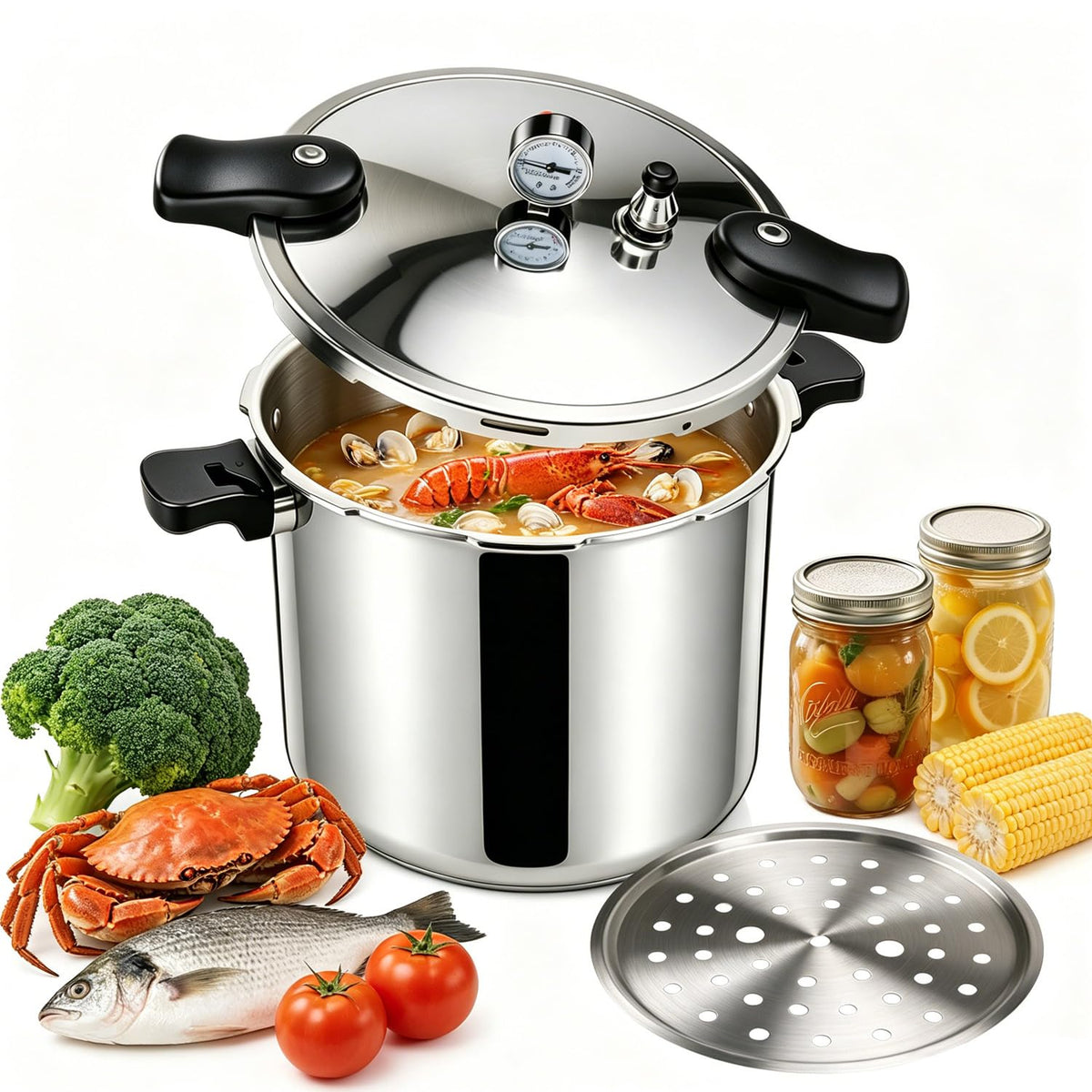 23-24QT Aluminum Pressure Cooker with Pressure Gauge T56971