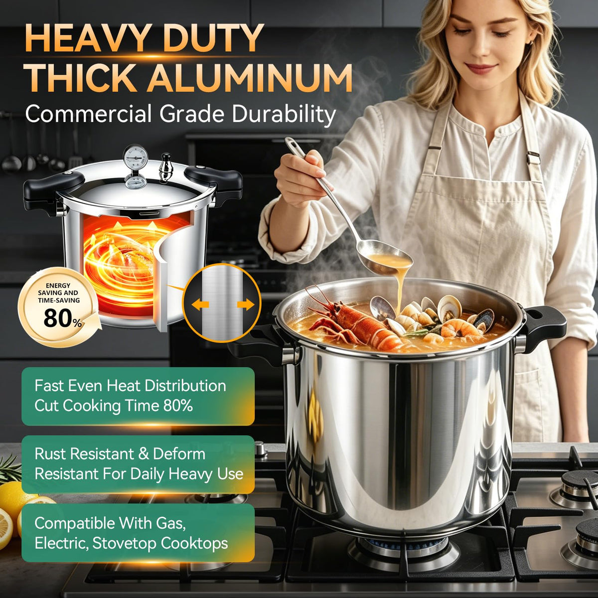 23-24QT Aluminum Pressure Cooker with Pressure Gauge T56971