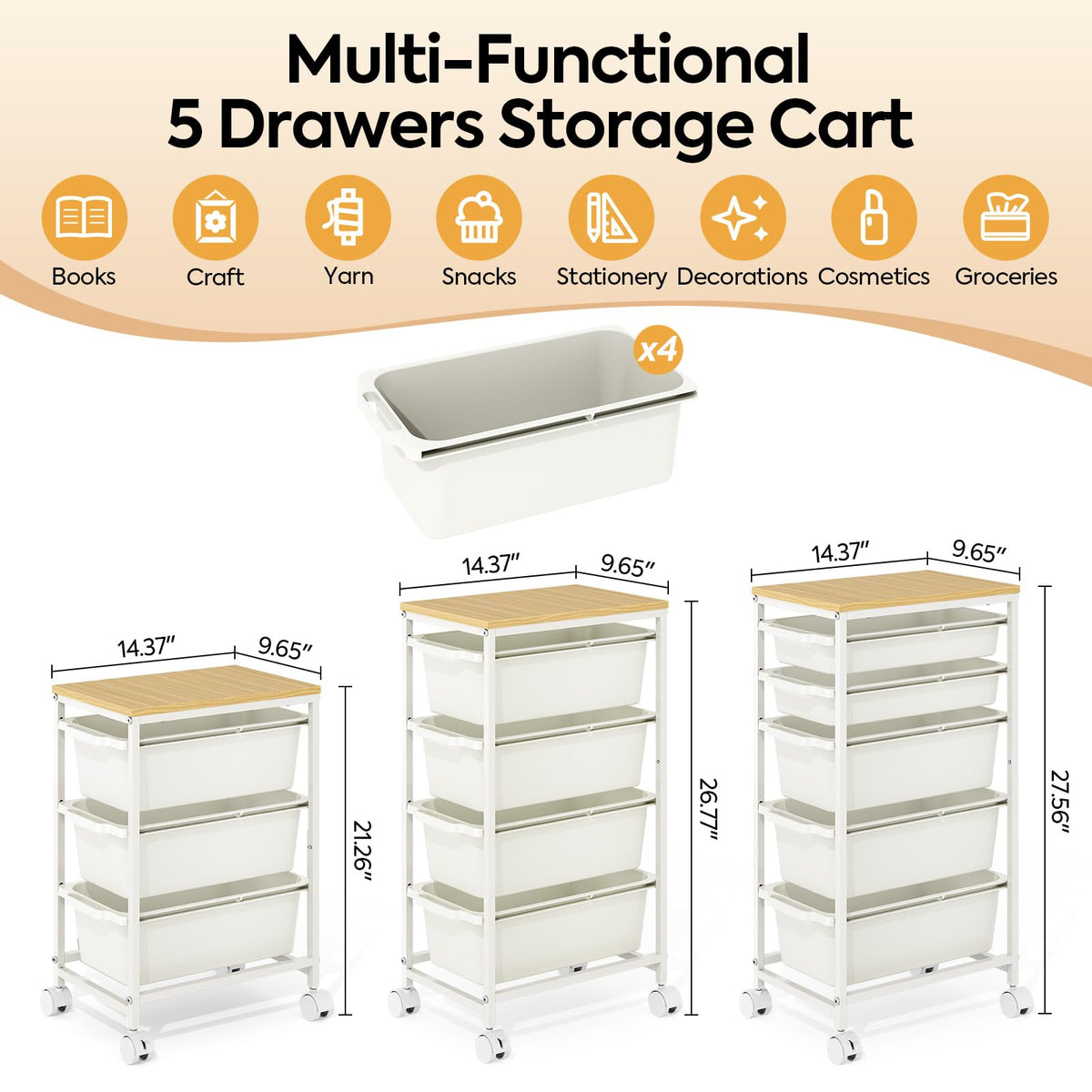 Slim Rolling Cart with 4 Drawers I62609