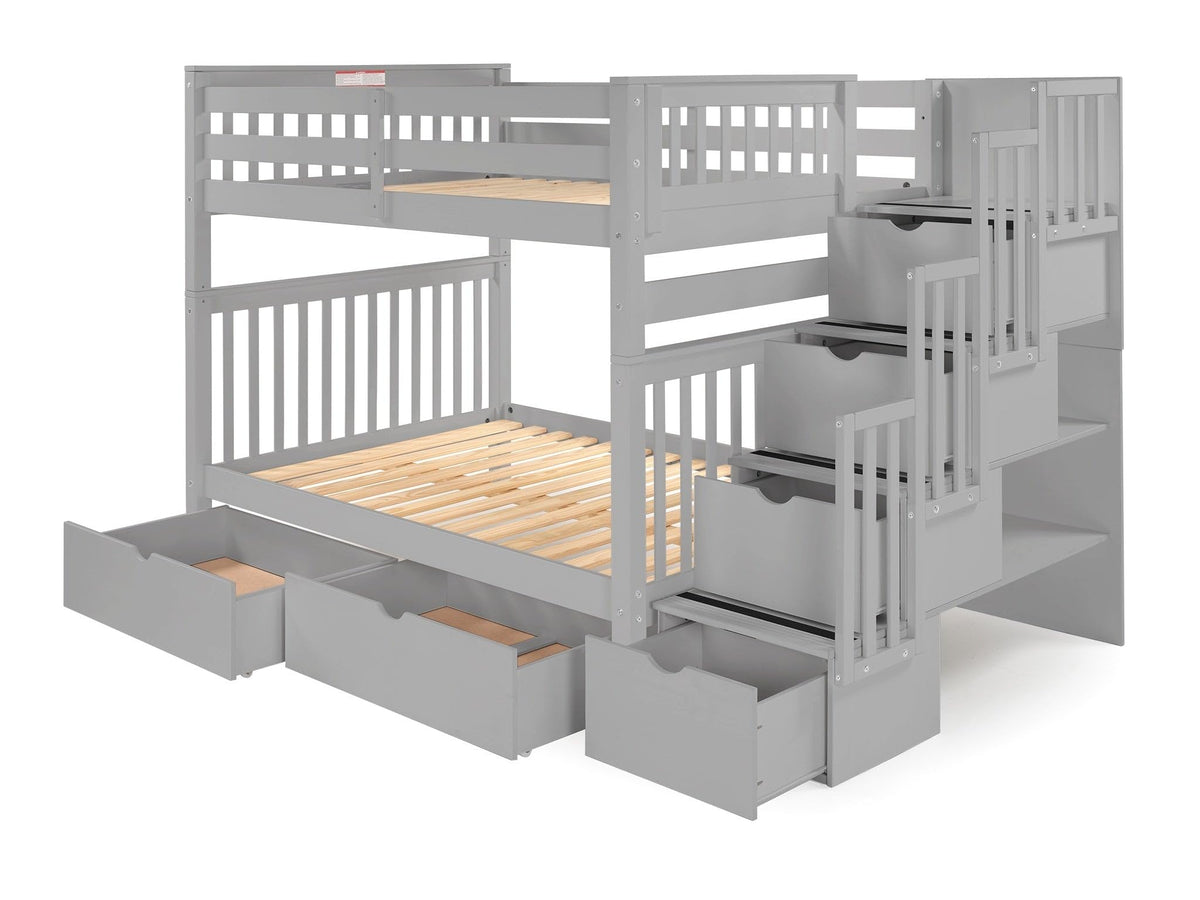 Full Over Full Gray Bunk Beds with Drawers P158281