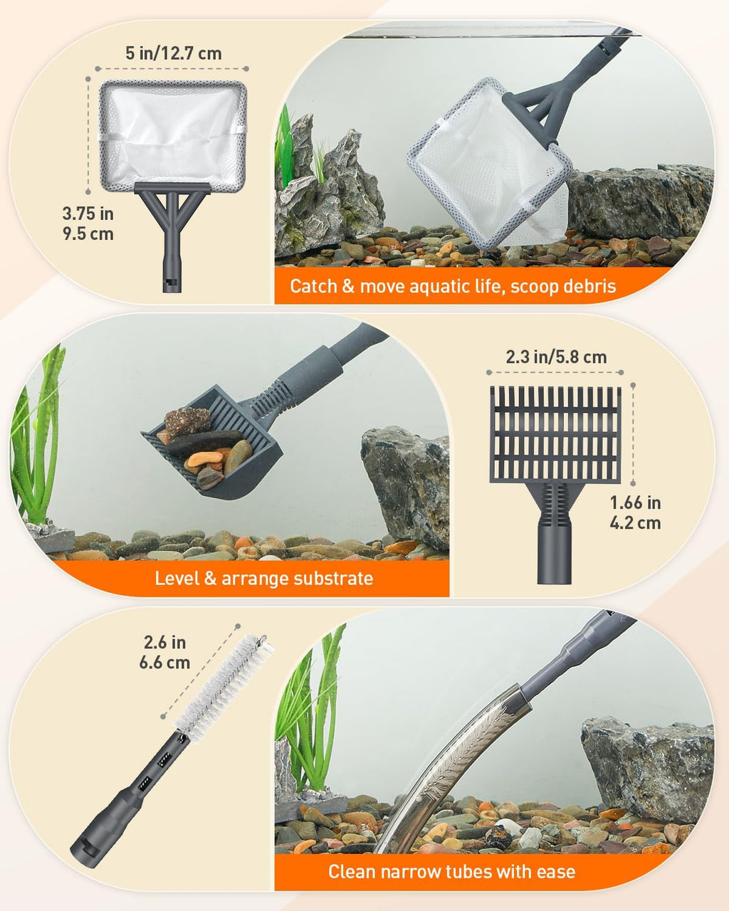 7 in 1 Aquarium Cleaning Kit with Adjustable Long Handle W337465