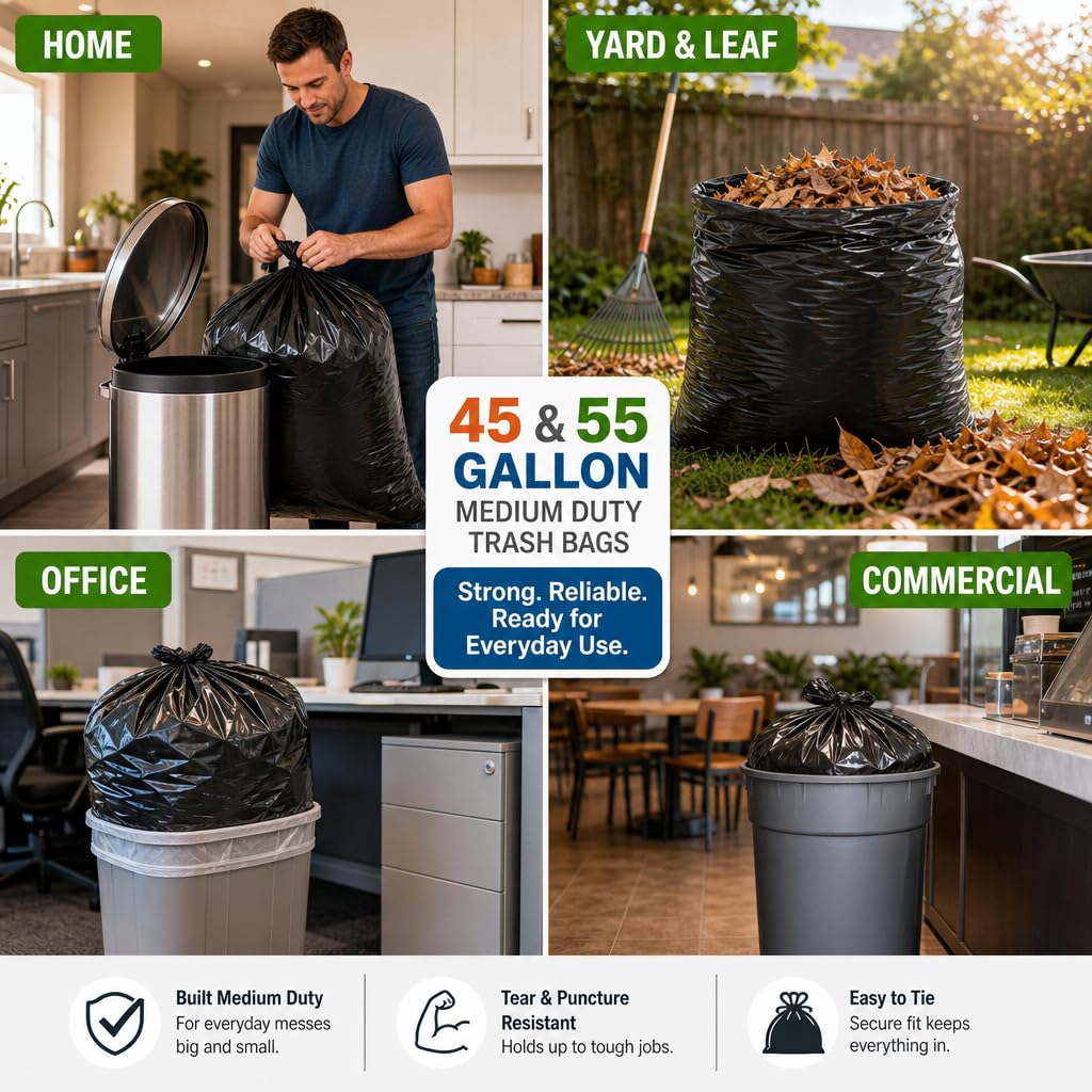 Heavy Duty Black 55-60 Gallon Trash Bags 100 Count H2134