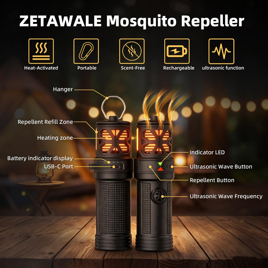 Portable Ultrasonic Mosquito Repeller with Carabiner Hook (6 Refills) H497192