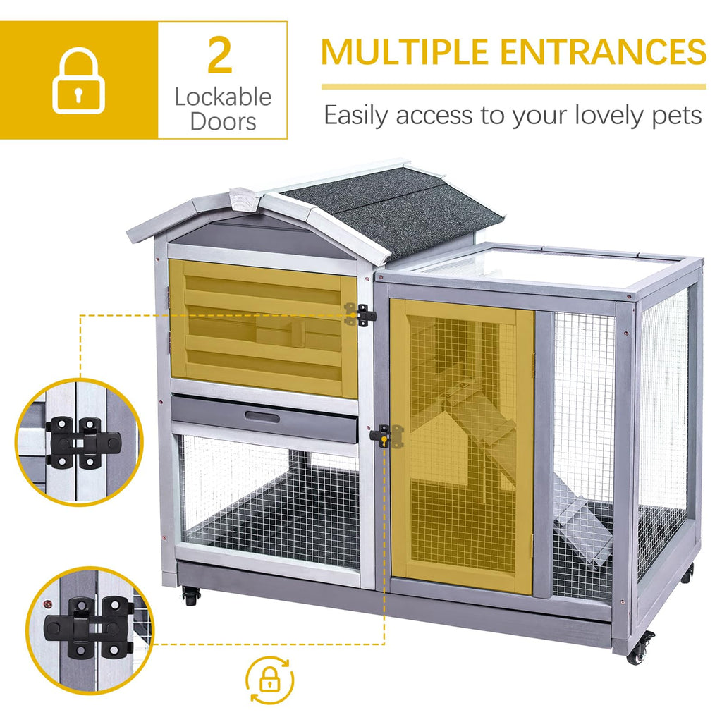 Wooden Rabbit Hutch with Waterproof Roof E203047