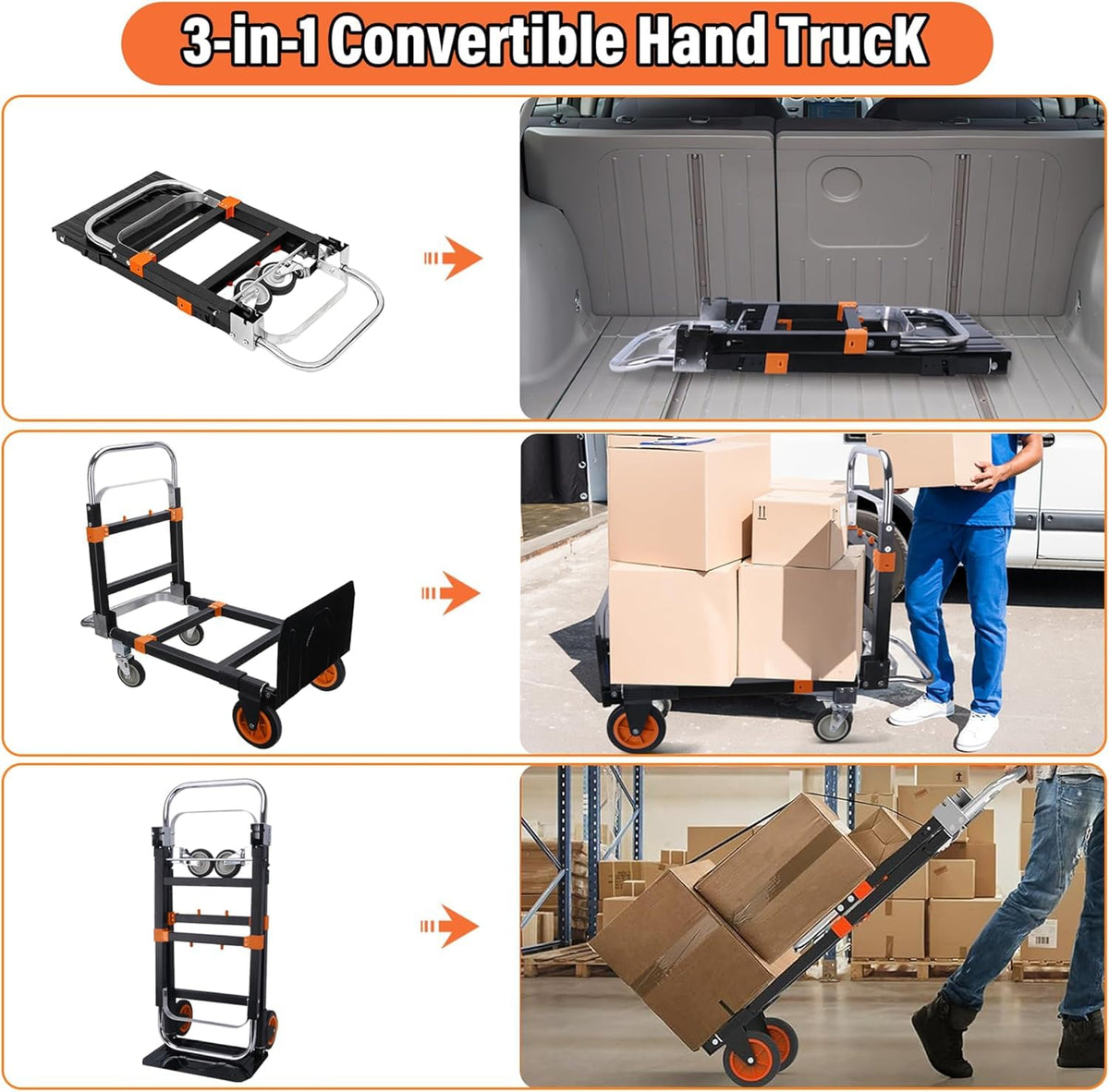 3 in 1 Folding Hand Truck 500lbs Capacity R612
