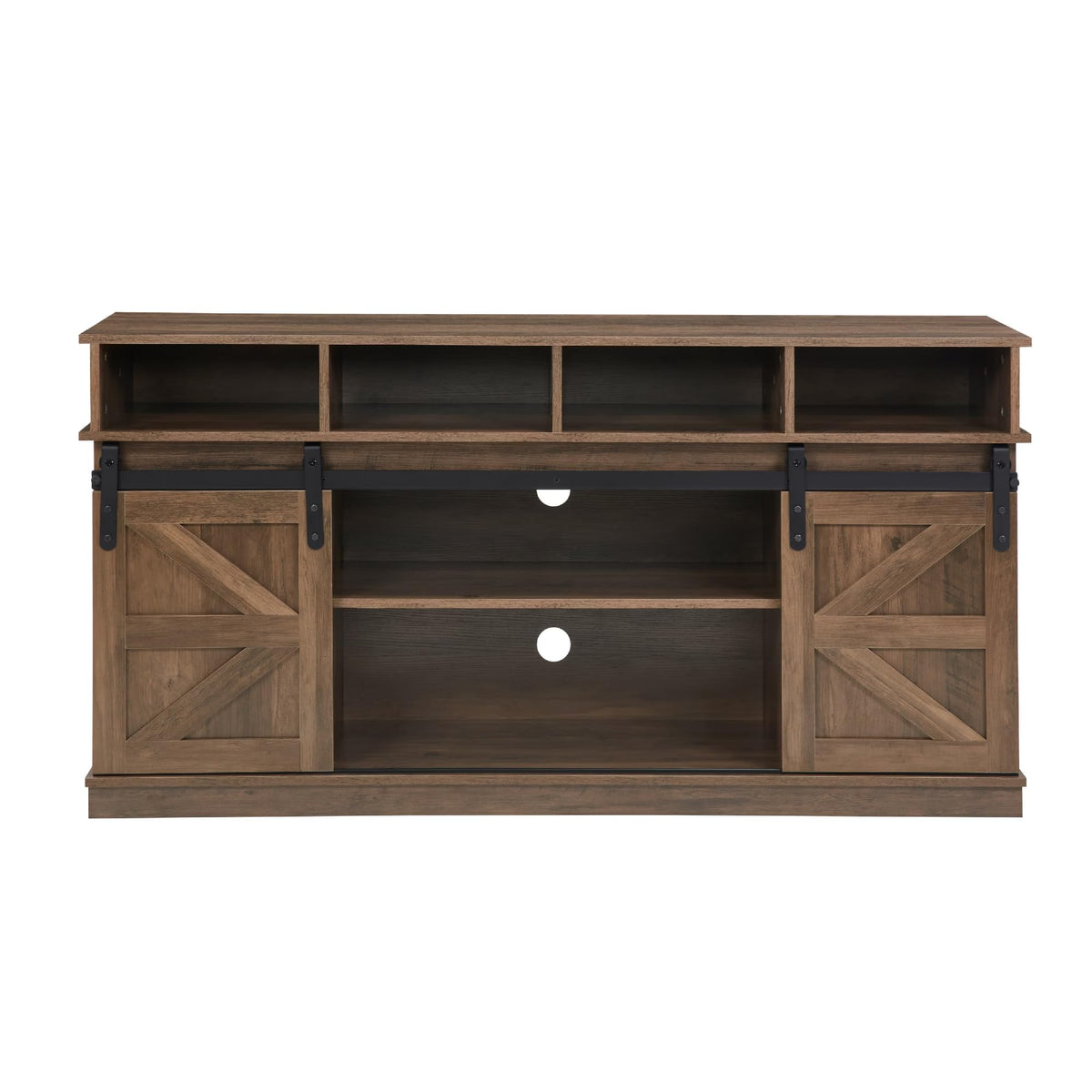 Natural Brown Wood TV Stand with Sliding Barn Door I15238