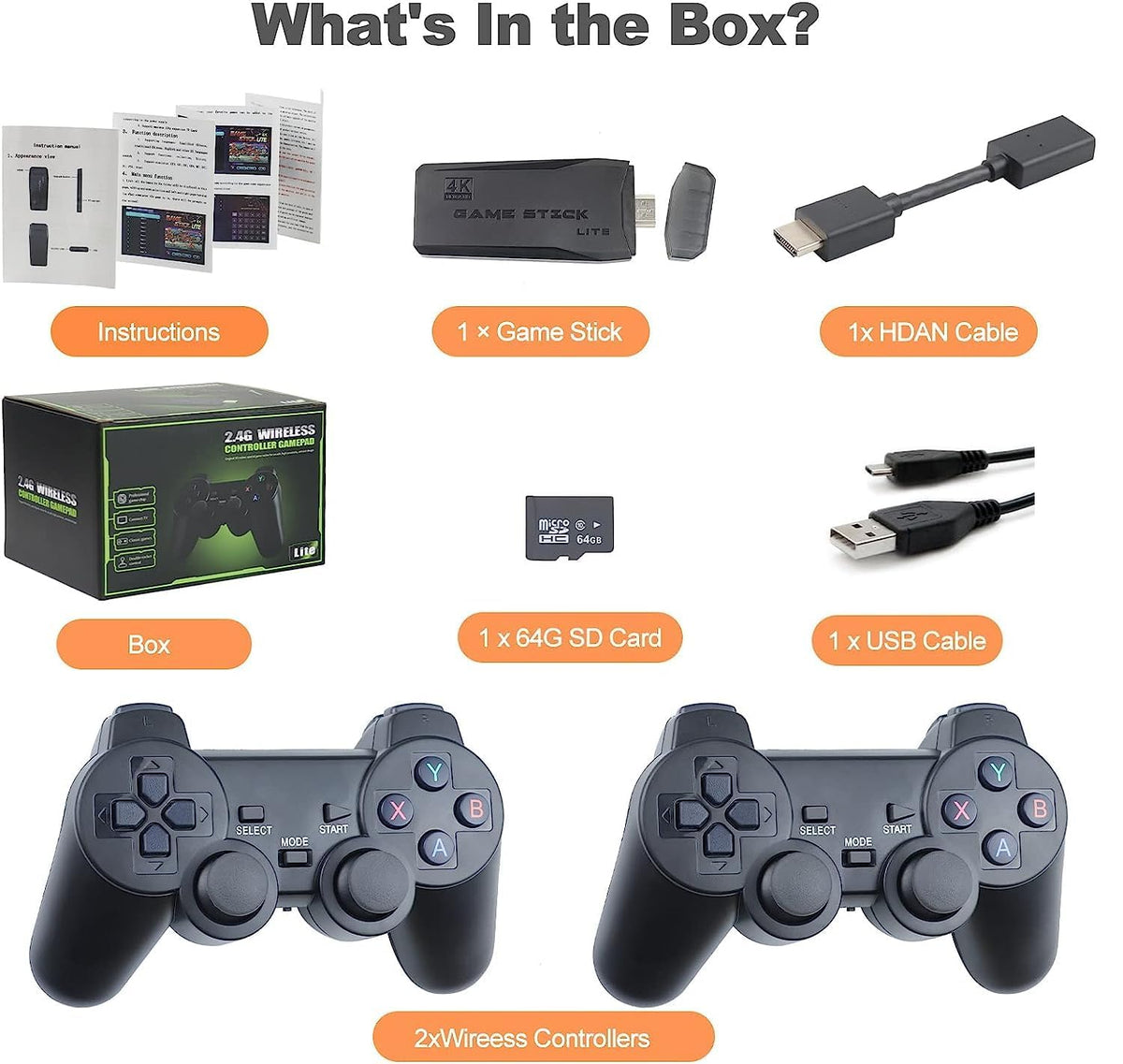 Retro Game Console Plug and Play 4K HDMI 15 Classic Emulators Dual 2.4G Wireless Controllers D182