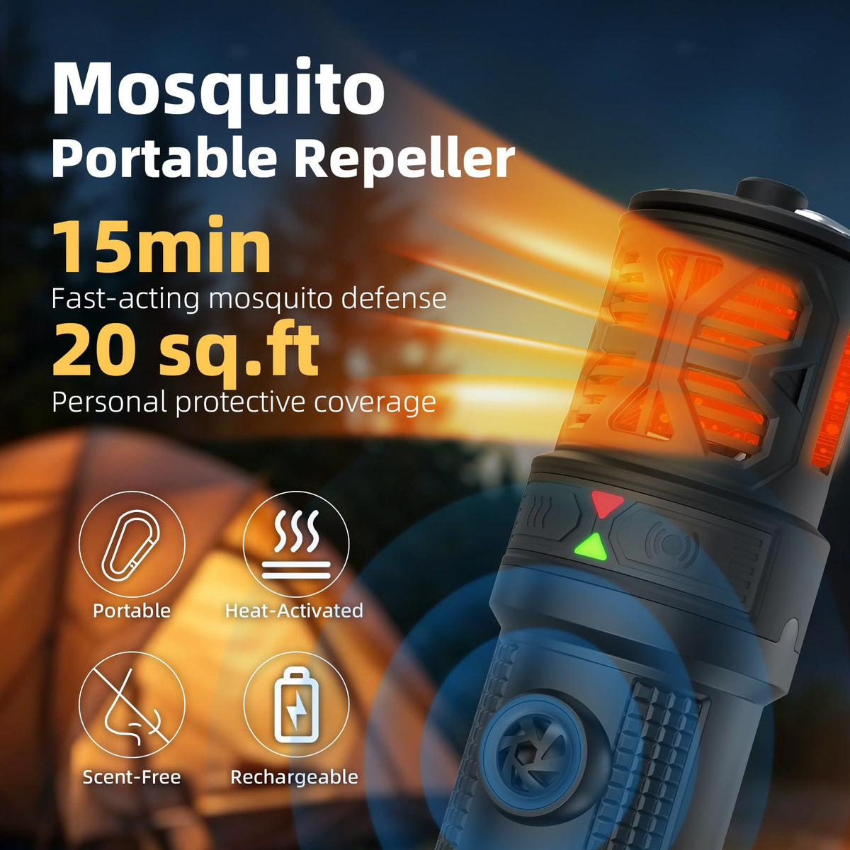 Portable Ultrasonic Mosquito Repeller with Carabiner Hook (6 Refills) H497192
