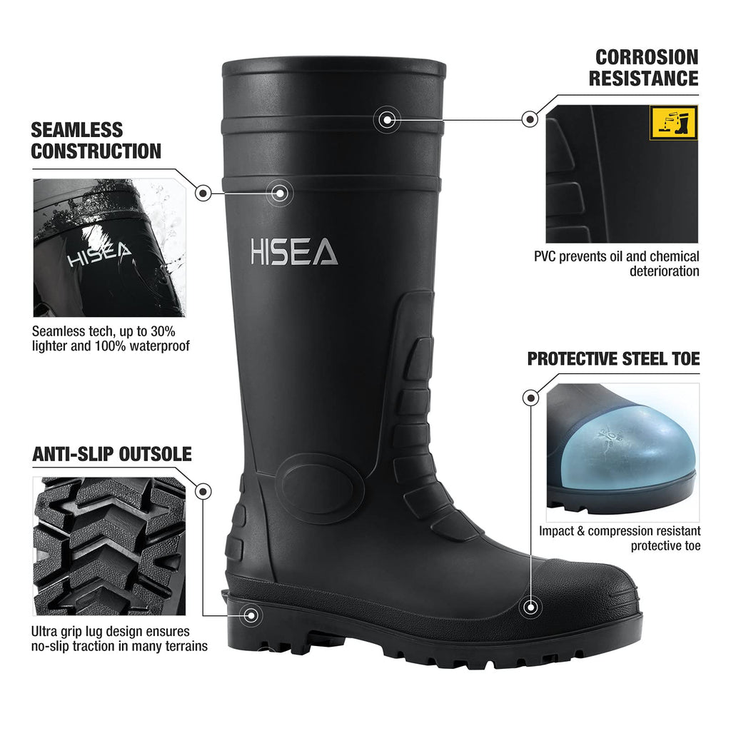 Men's Steel-Toe Waterproof Rubber Rain Boots G9016