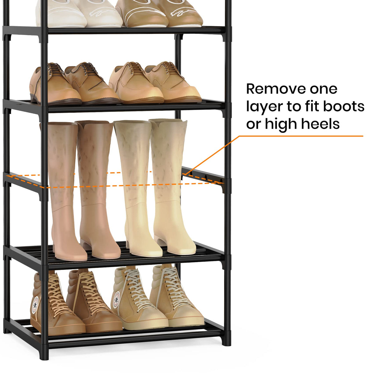 Black 10 Tiers Narrow Shoe Rack A2460