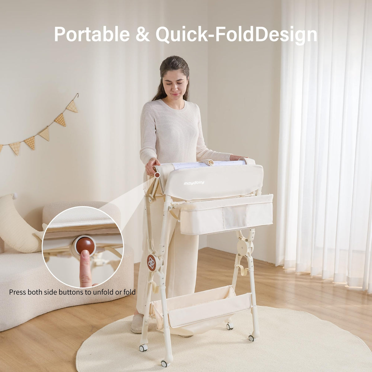 Portable Foldable Baby Changing Table on Wheels W76302