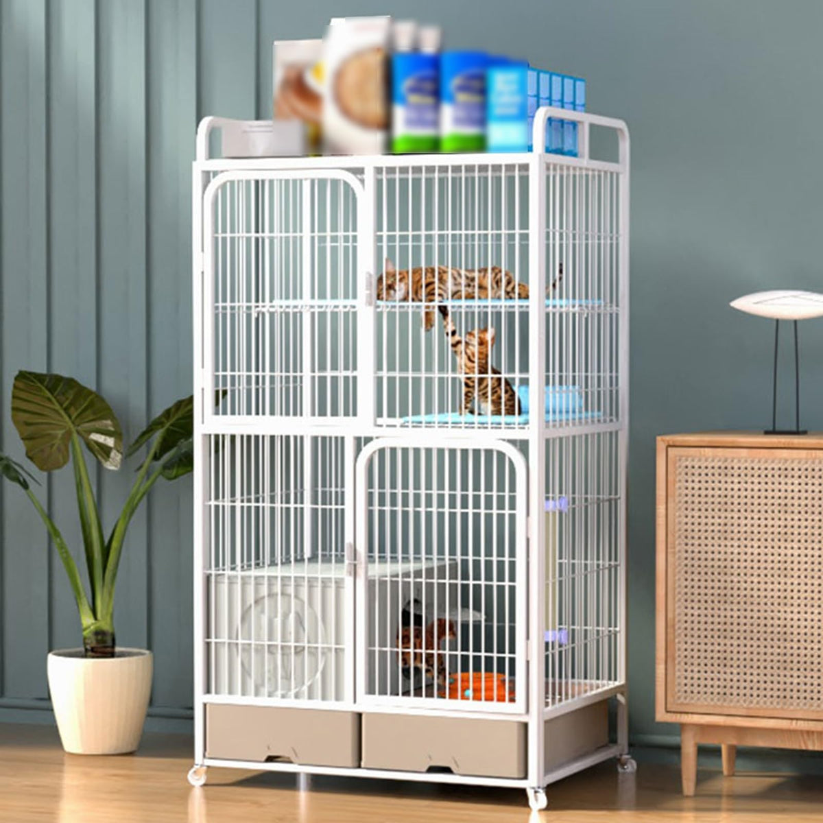 White 4 Tier Cat Cage with Litter Box M655