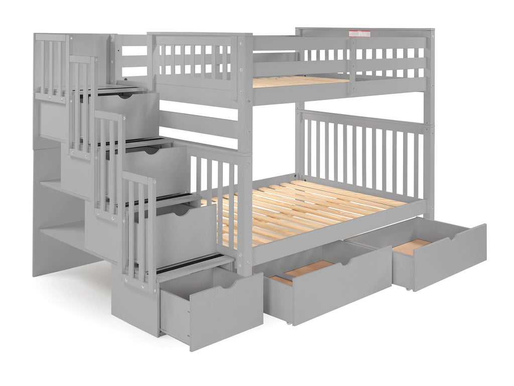 Full Over Full Gray Bunk Beds with Drawers P158281