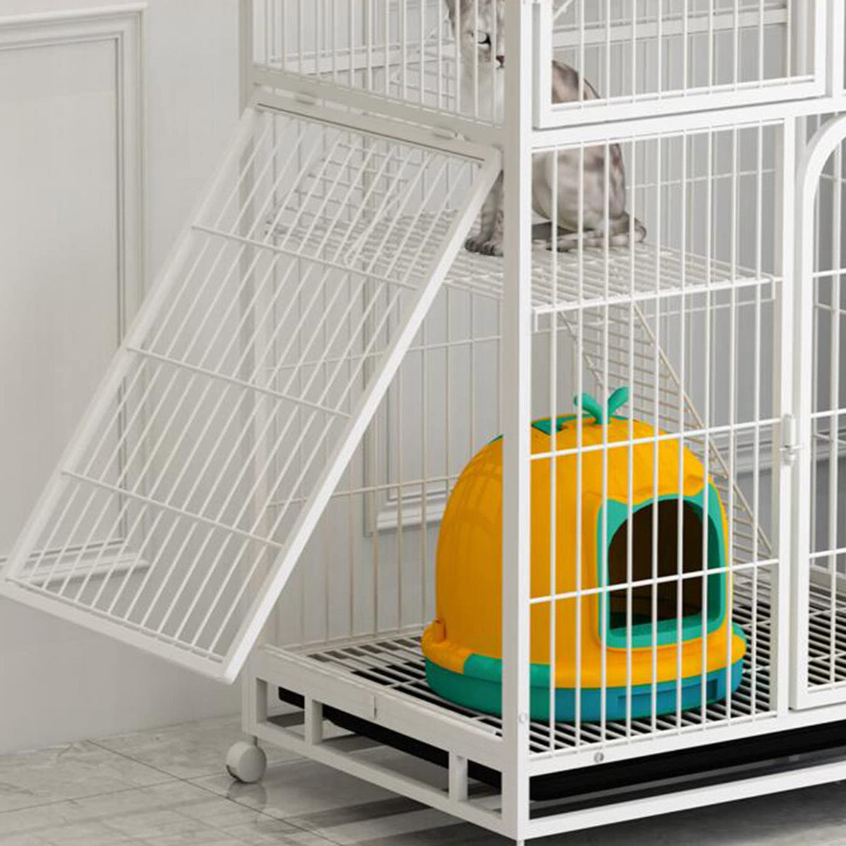 3-Tier Metal Wire Cat Cage with Hammock and Casters B6046