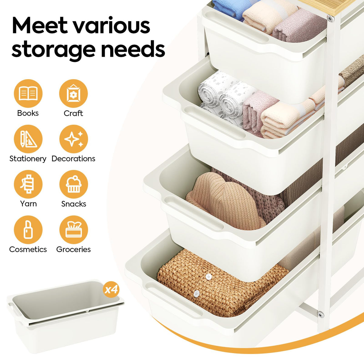 Slim Rolling Cart with 4 Drawers I62609