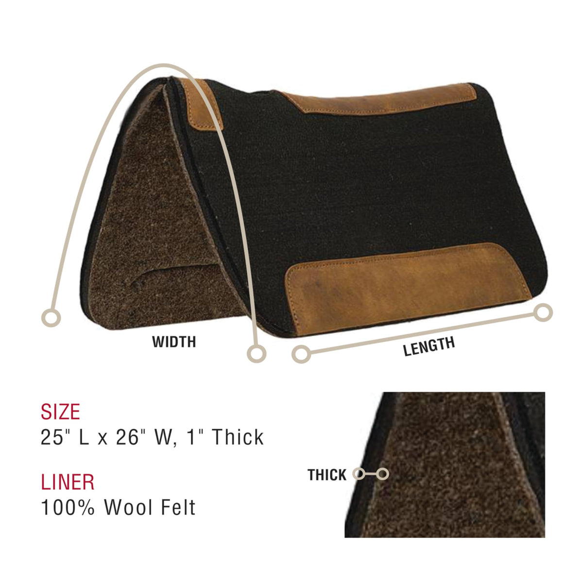 25" x 26 Pure Wool Felt Horse Saddle Pad F66299