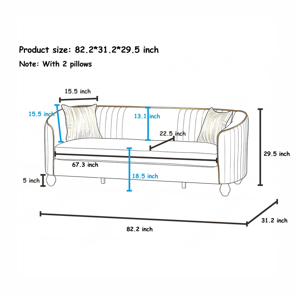 Velvet Modern Sofa Couch 3-Seater Deep Seat Sofa, Orange P87951