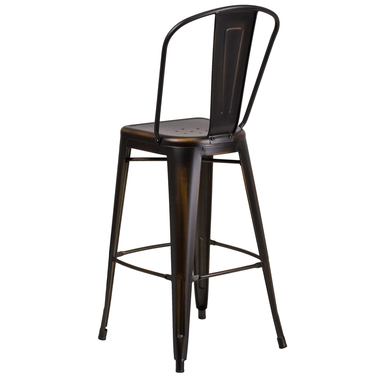 Distressed Copper Metal Indoor-Outdoor Barstool with Back U858