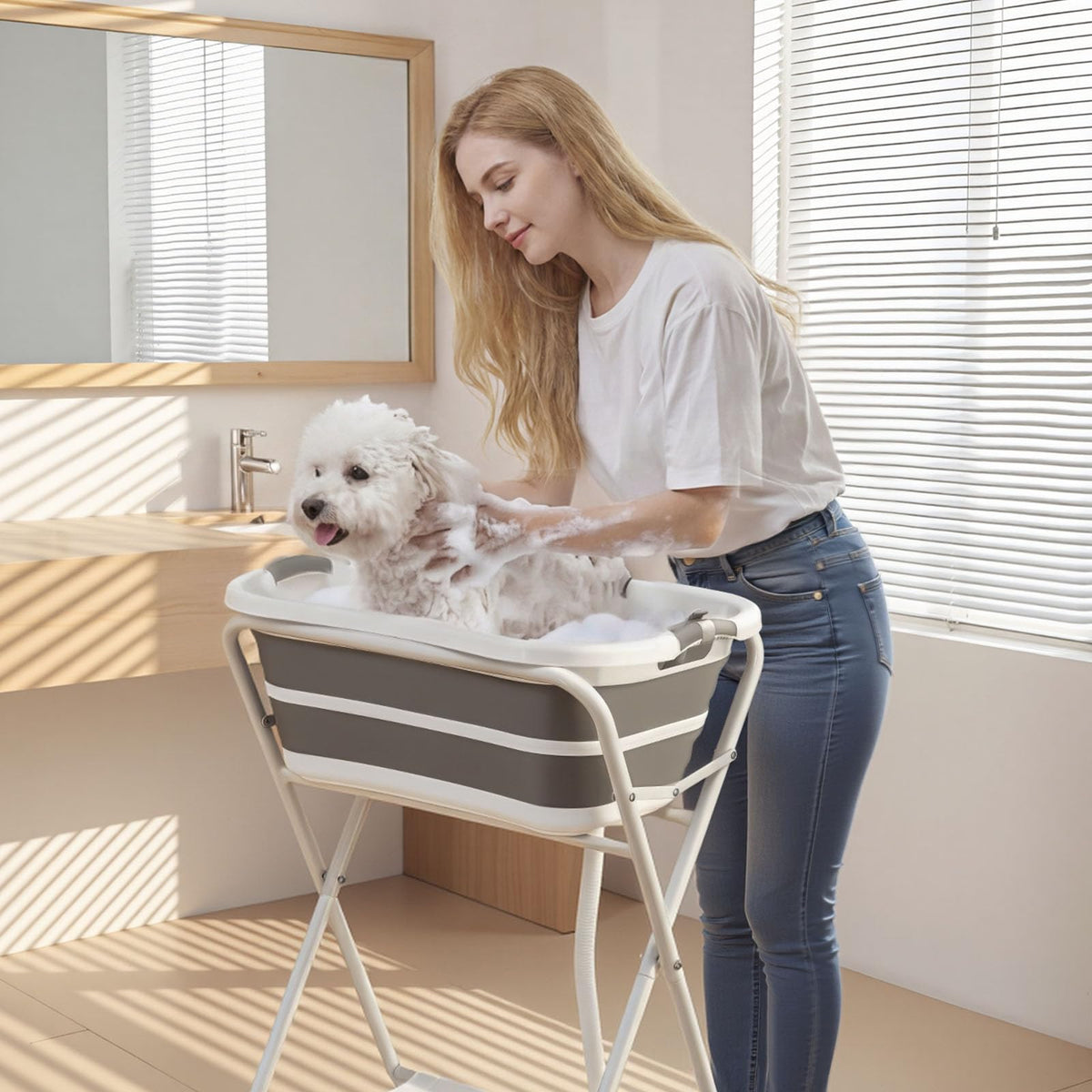 Elevated Collapsible Pet Bathtub with Drain Hose E26198