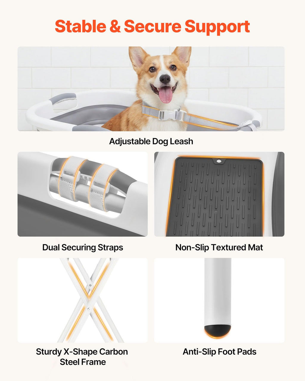 Elevated Collapsible Pet Bathtub with Drain Hose E26198