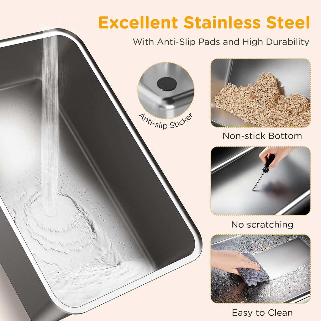 XL Black Stainless Steel Litter Box with Lid M397