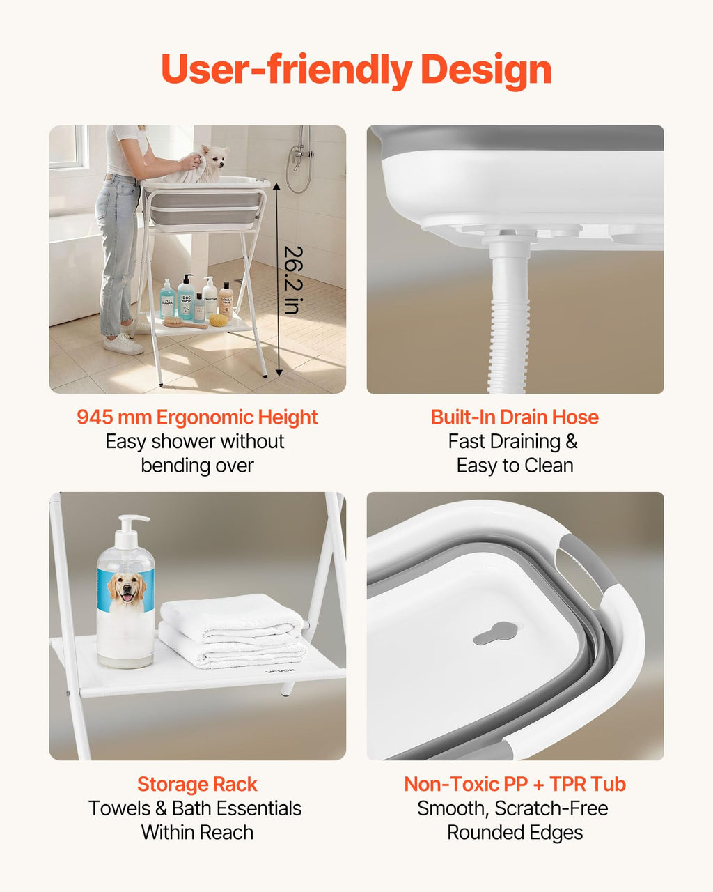 Elevated Collapsible Pet Bathtub with Drain Hose E26198