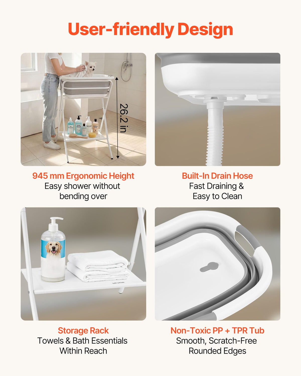 Elevated Collapsible Pet Bathtub with Drain Hose E26198