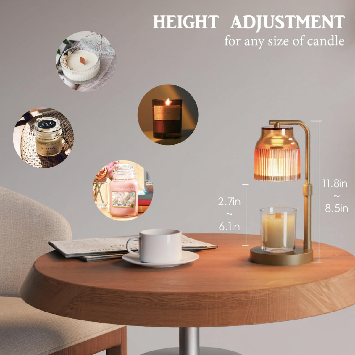 Candle Warmer Lamp with Timer Dimmer Adjustable Height J7549