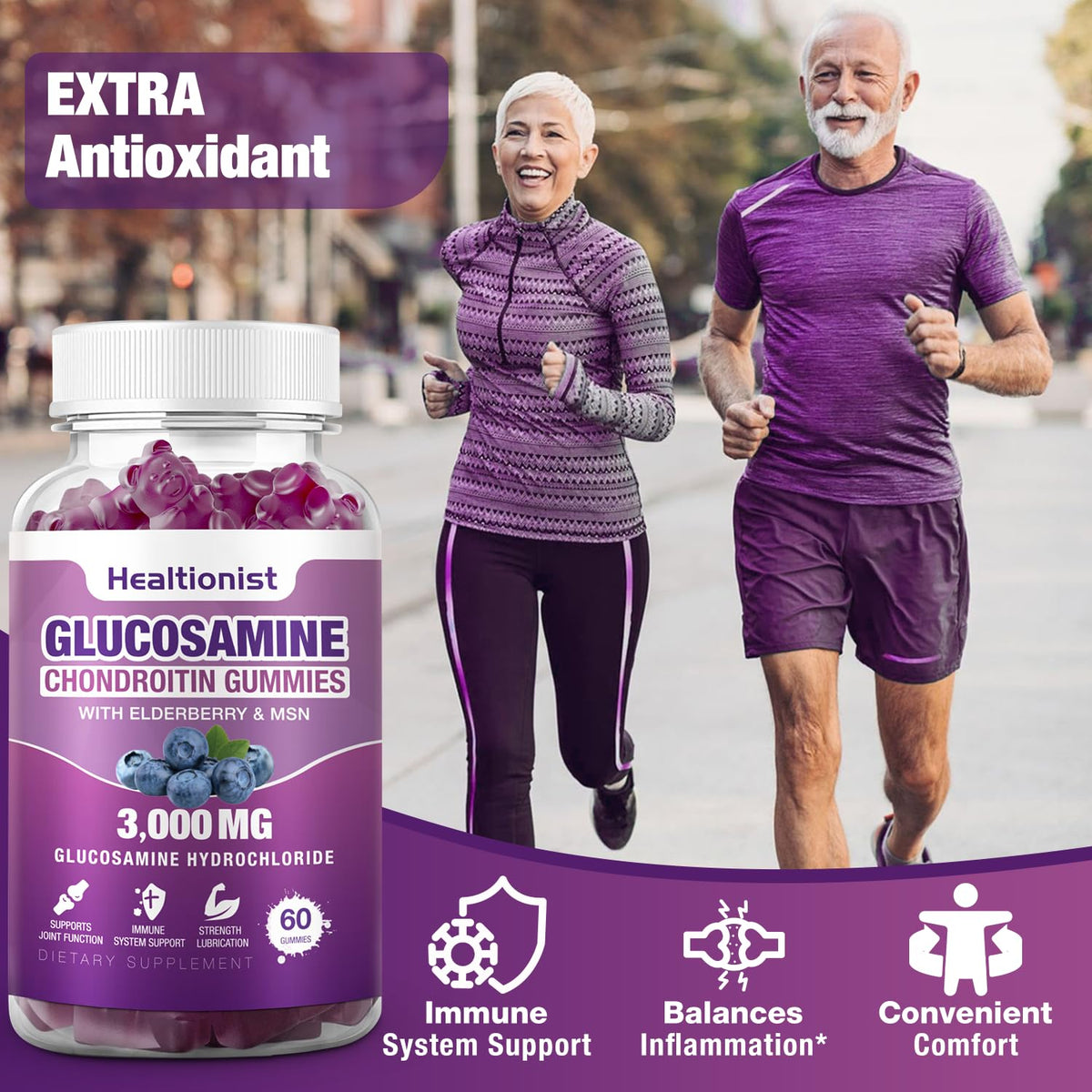 3000mg Glucosamine Chondroitin Gummies with MSM & Elderberry 120 Cts Z46912