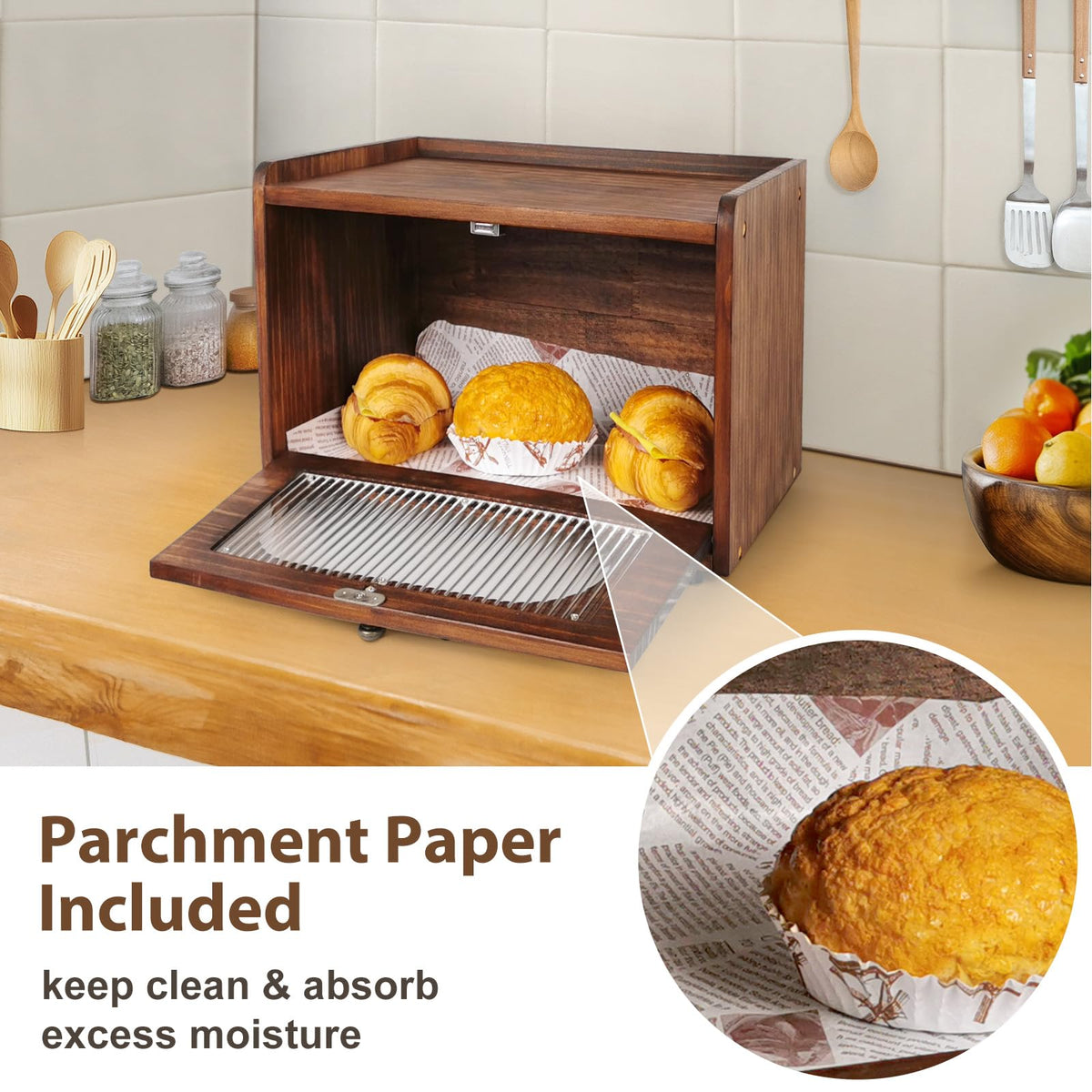 Wooden Bread Box with Acrylic Window A53742