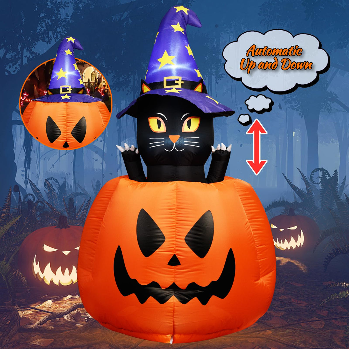 Halloween Inflatable Animated Witch Cat in Pumpkin Q332454