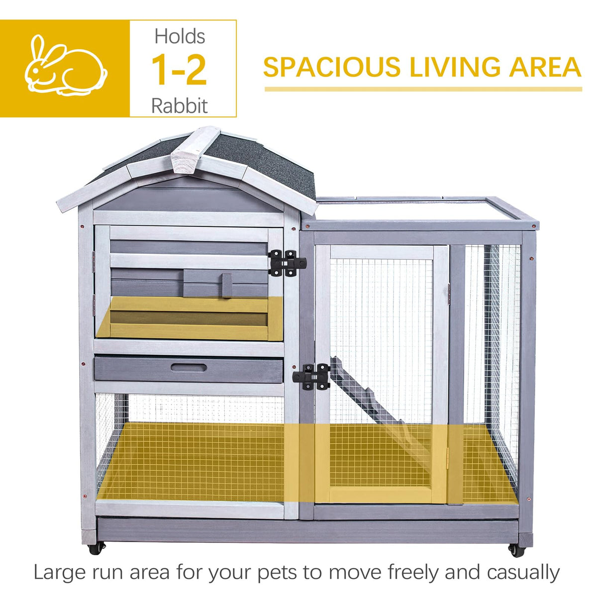 Wooden Rabbit Hutch with Waterproof Roof E203047