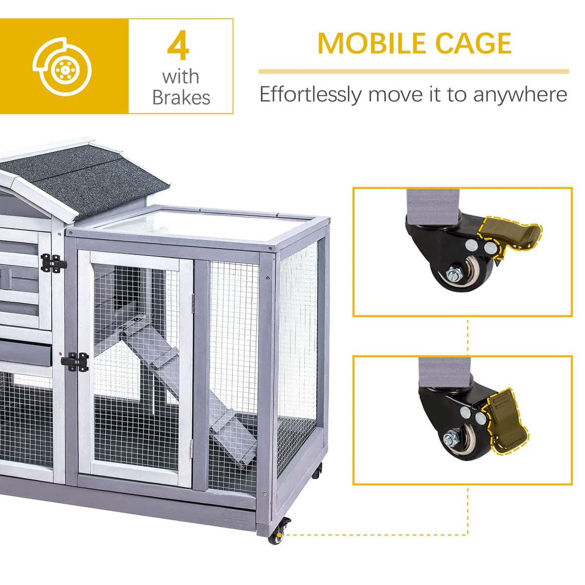 Wooden Rabbit Hutch with Waterproof Roof E203047