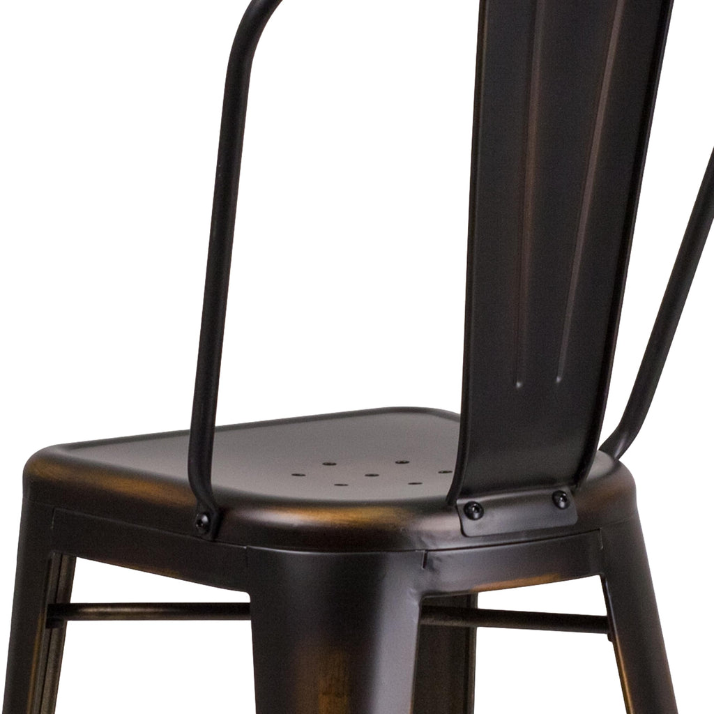 Distressed Copper Metal Indoor-Outdoor Barstool with Back U858