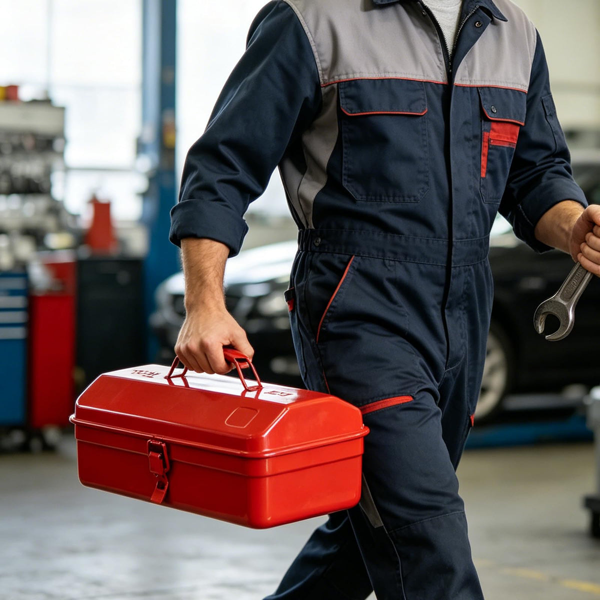 14 Inch Red Metal Tool Box with Latch and Handle M3782