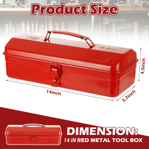 14 Inch Red Metal Tool Box with Latch and Handle M3782