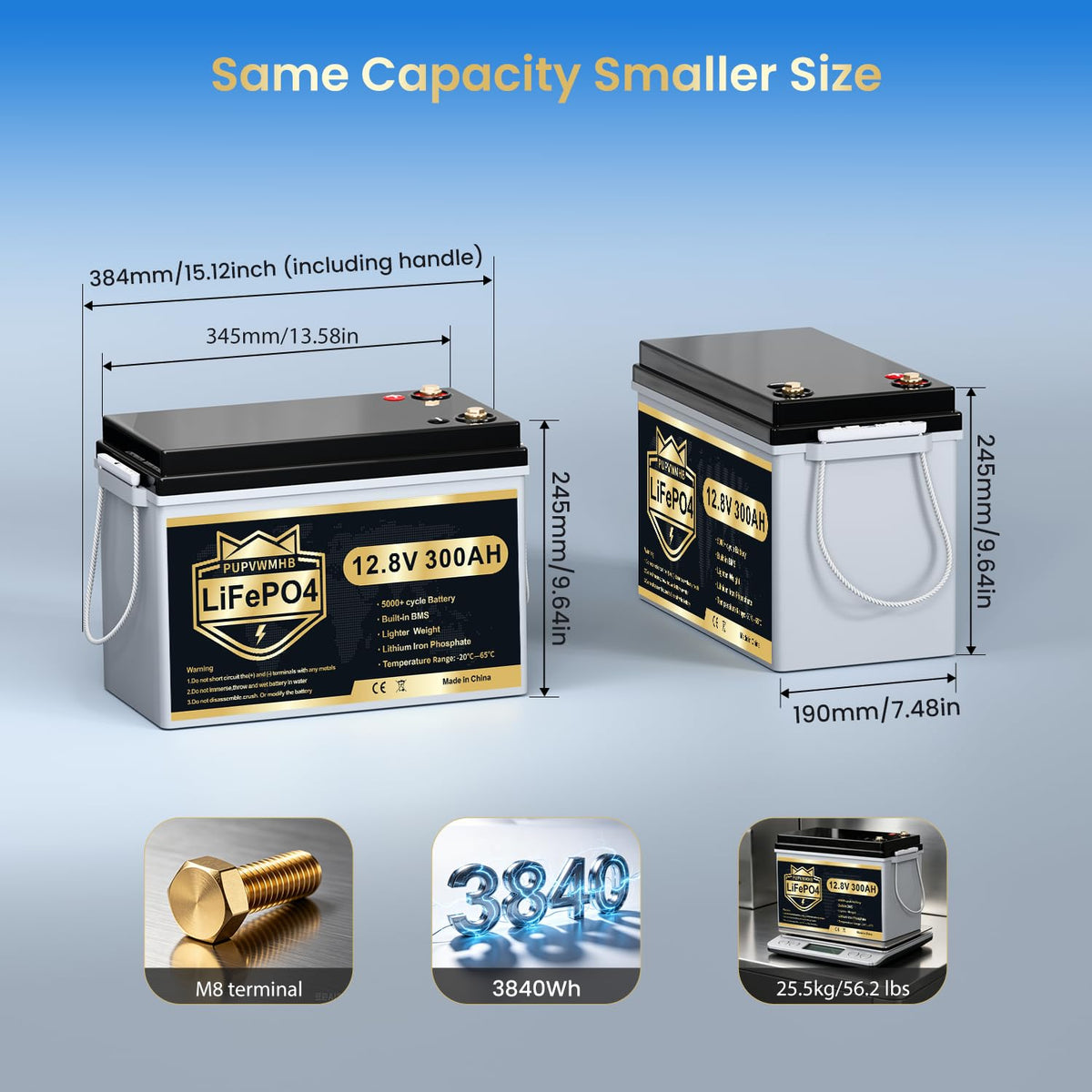 300Ah Lithium LiFePO4 Battery with Bluetooth M318